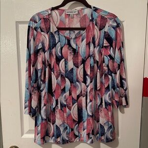 Southern Lady Pink and Blue Geometric Tunic Top